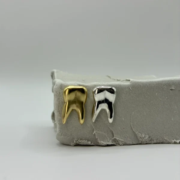 Bite Sisters silver or bronze earrings, front view