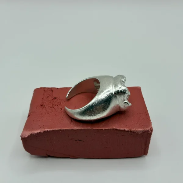 King Tooth ring in silver, front view